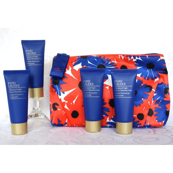 Estee Lauder Advanced Night Micro Cleansing Foam X4 + Floral Bag Bundle NEW - Picture 1 of 1